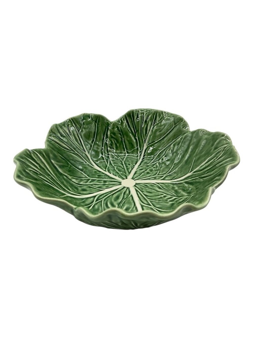 Bordallo Pinheiro Vintage Green Cabbage Leaf 9” Round Vegetable Serving Bowl